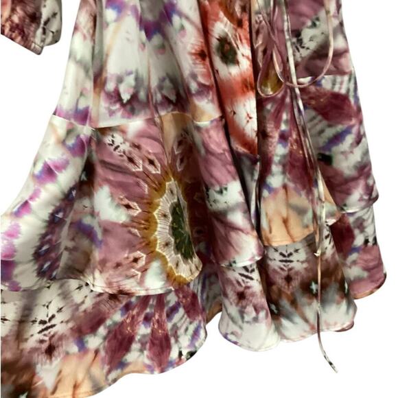 Alexis Lucine Printed Wrap Dress In Rose Tie Dye Mini Ruffled Size Medium - Picture 7 of 15